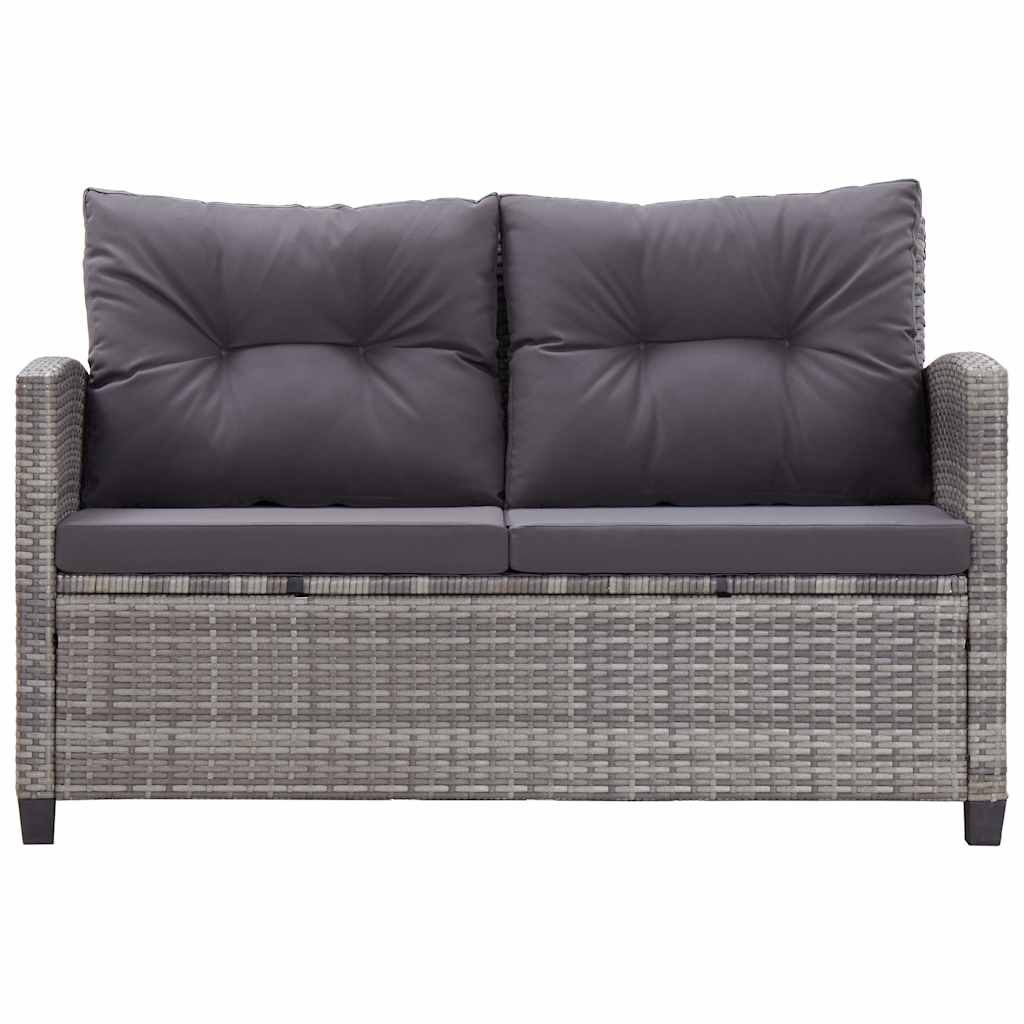 Kétszemélyes szürke polyrattan kerti kanapé párnákkal 124 cm