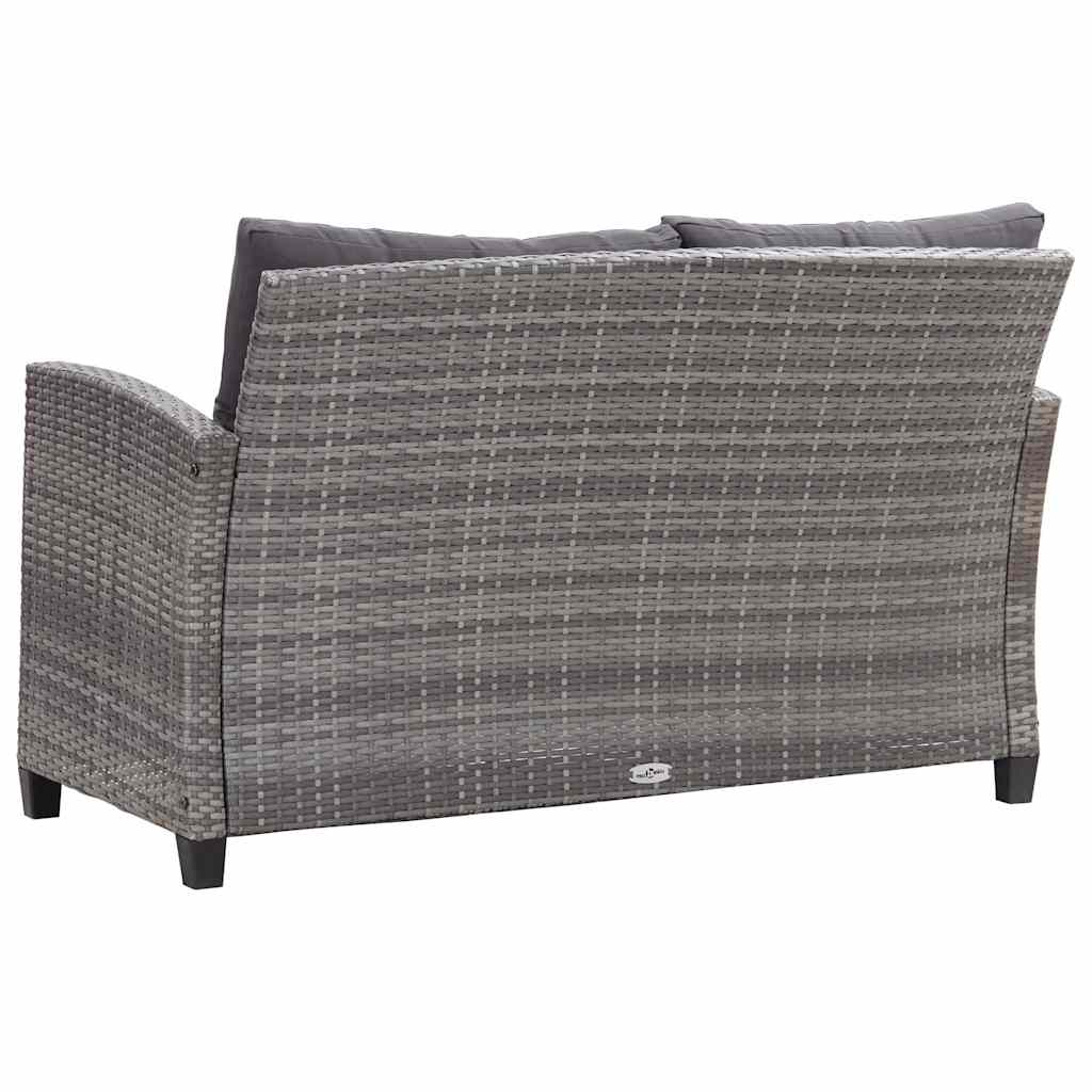 Kétszemélyes szürke polyrattan kerti kanapé párnákkal 124 cm