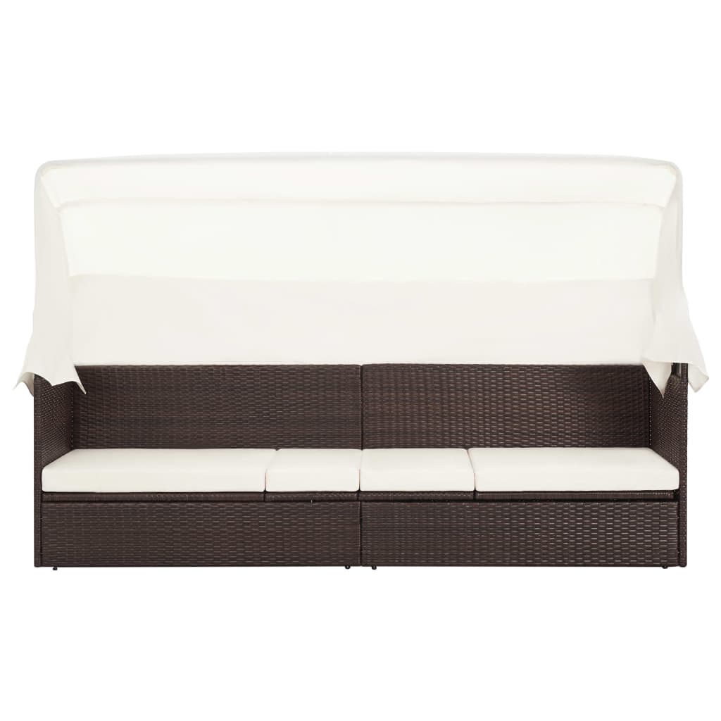 Barna polyrattan kerti kanapé napellenzővel