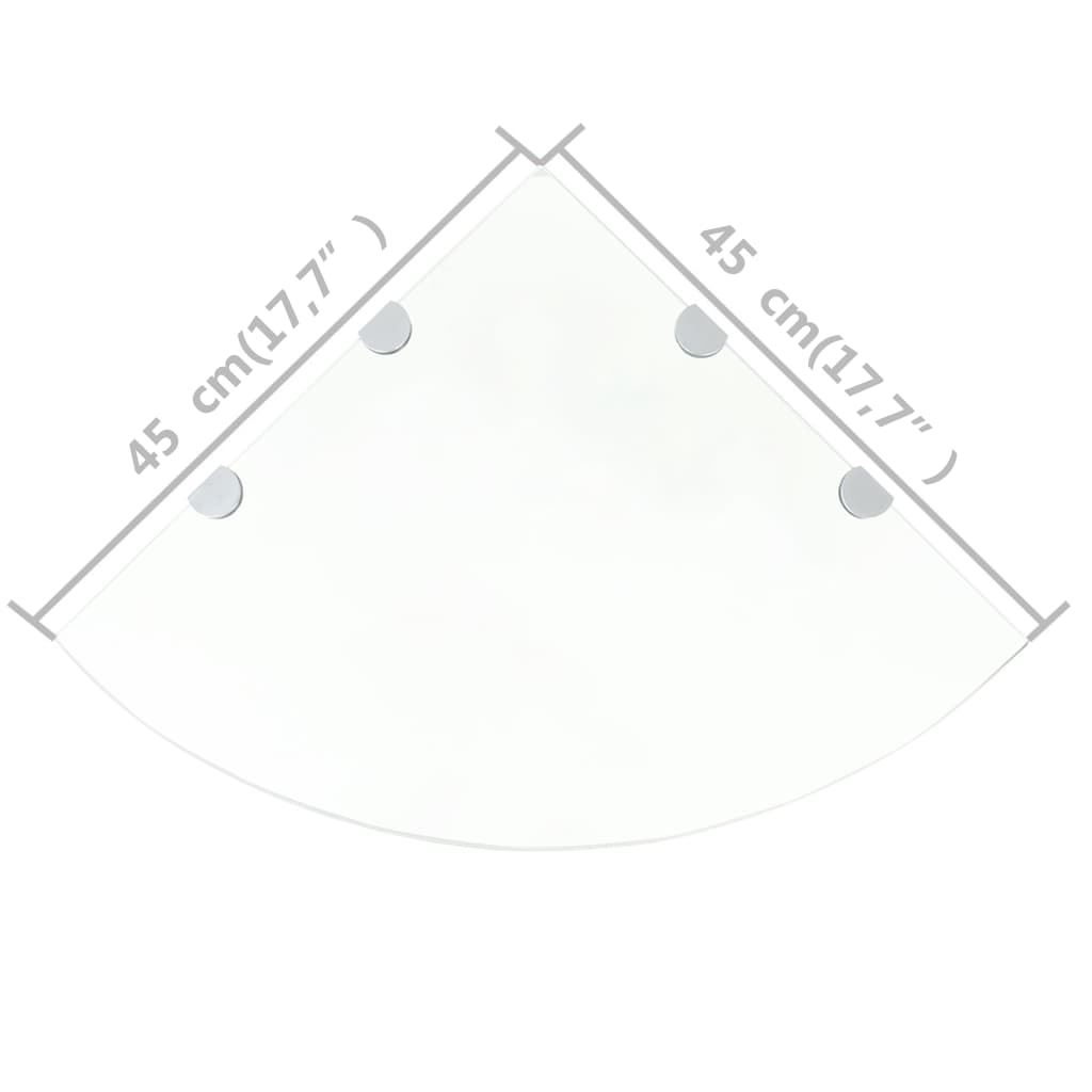 2 db átlátszó üveg sarokpolc krómtartóval 45 x 45 cm