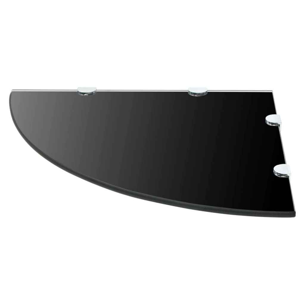 2 db fekete üveg sarokpolc krómtartóval 45 x 45 cm