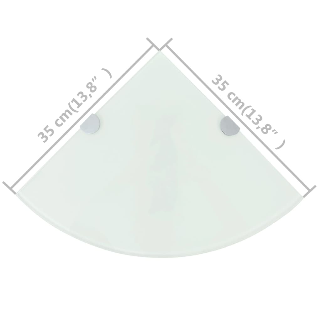 2 db fehér üveg sarokpolc krómtartóval 35 x 35 cm