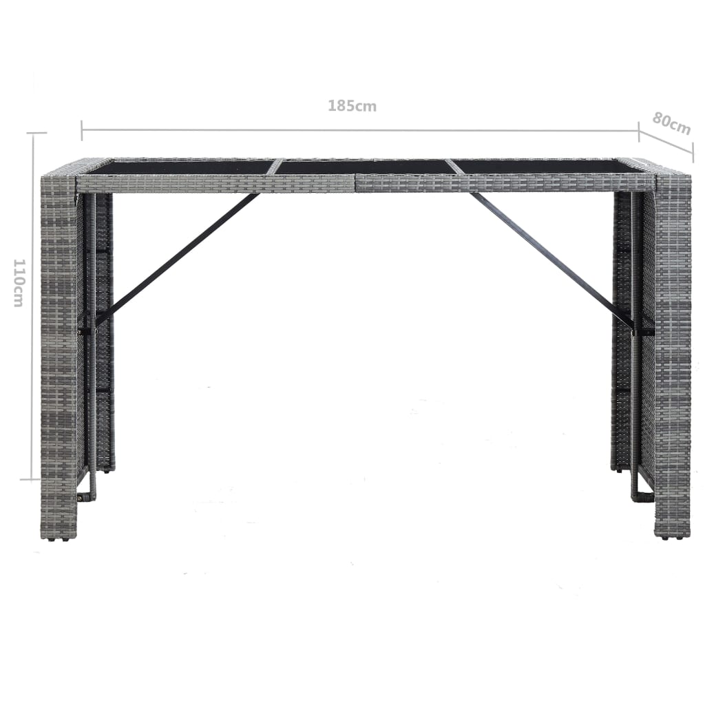 7 darabos szürke polyrattan kerti bárszett párnákkal