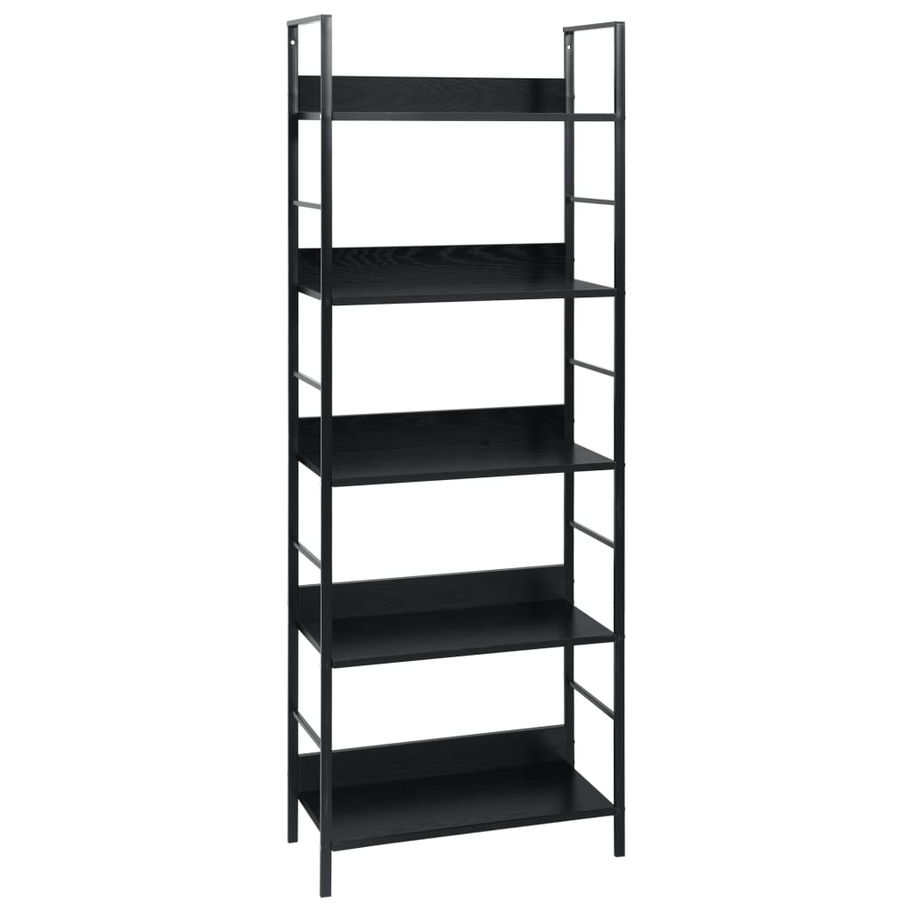 5 szintes fekete forgácslap könyvespolc 60 x 27,6 x 158,5 cm