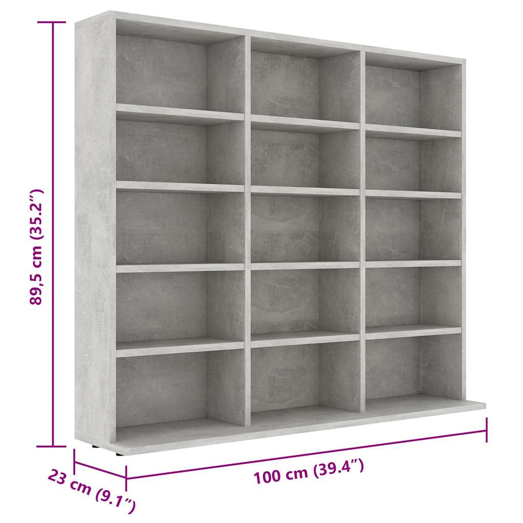 Betonszürke forgácslap cd-tartó szekrény 100 x 23 x 89,5 cm