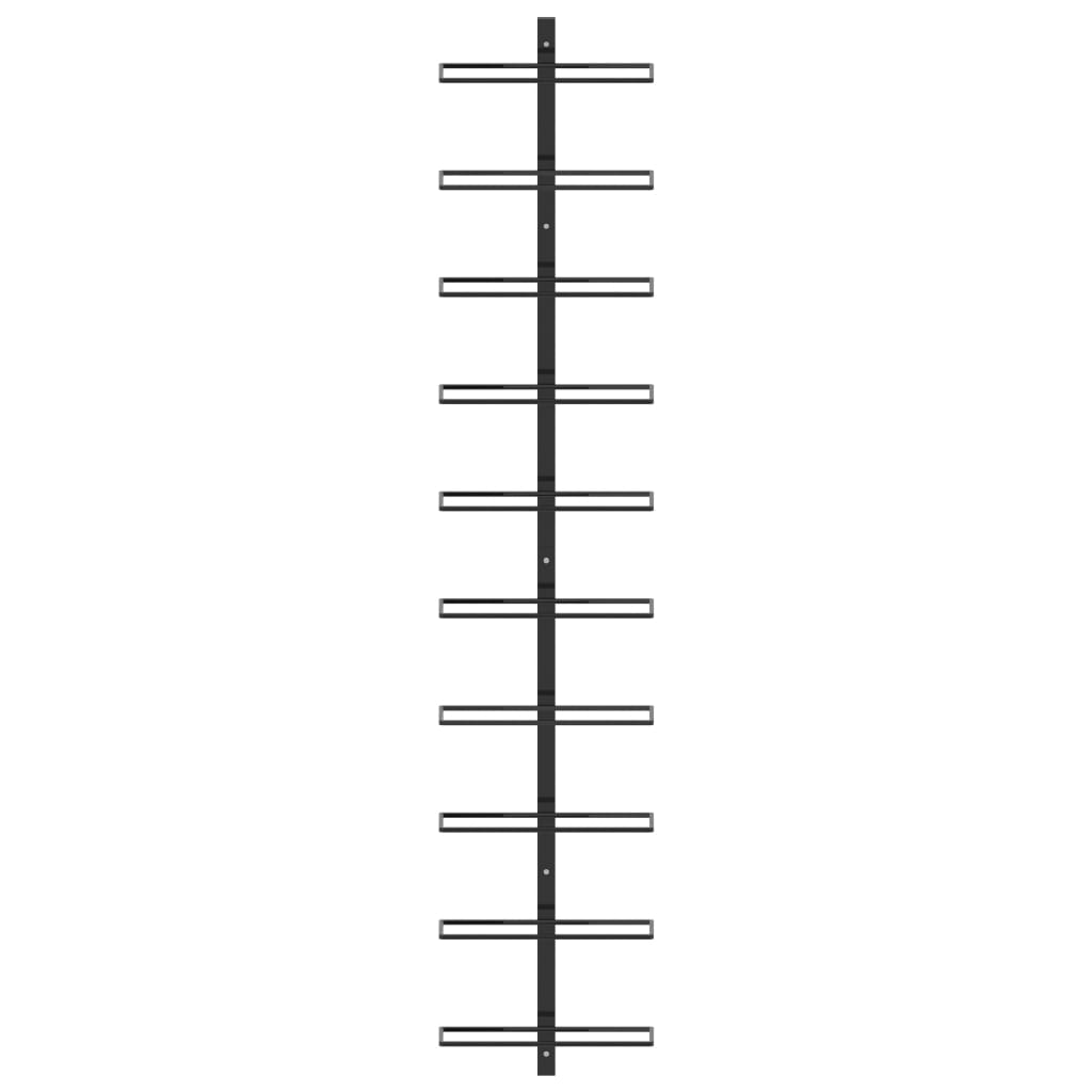 Fekete fém falra szerelhető bortartó állvány 10 palacknak