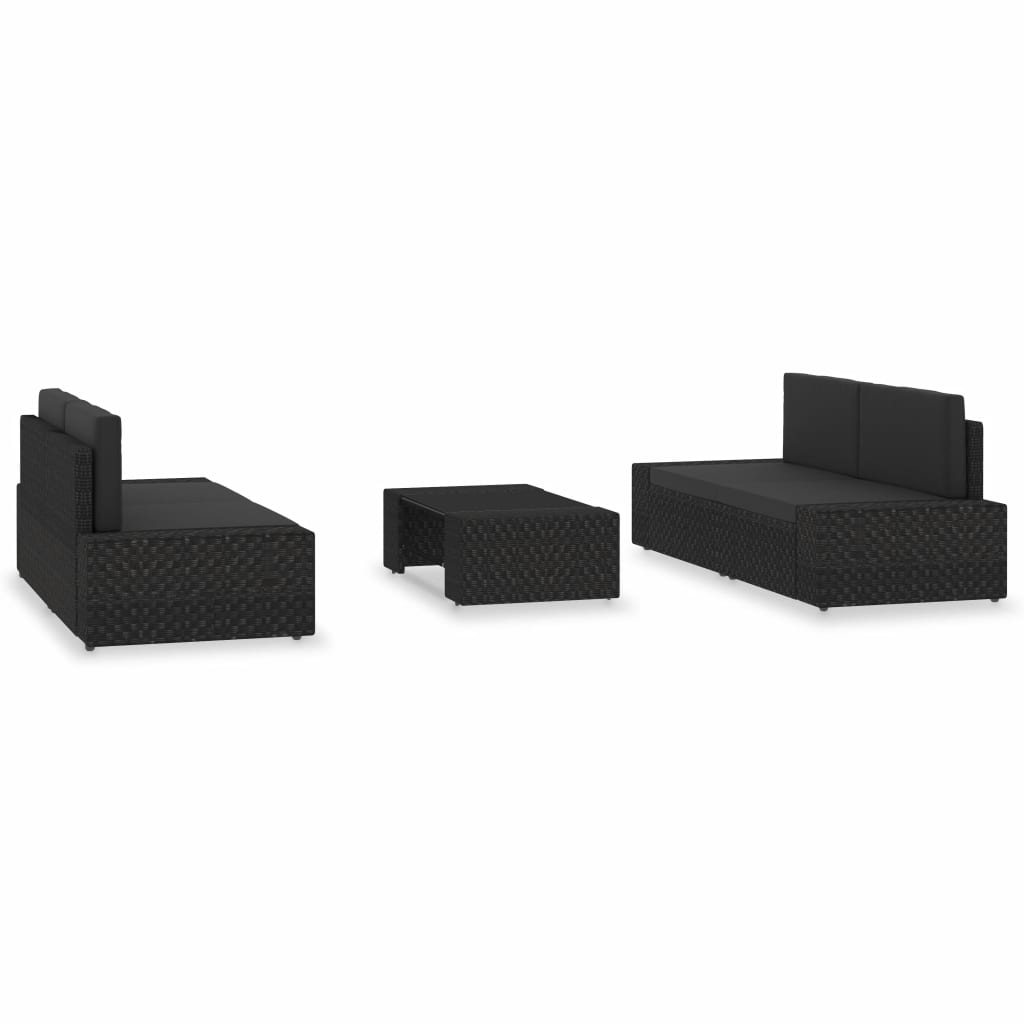 5 részes fekete polyrattan kerti ülőgarnitúra