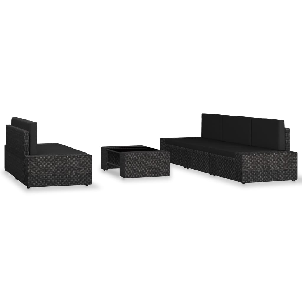 6 részes fekete polyrattan kerti ülőgarnitúra