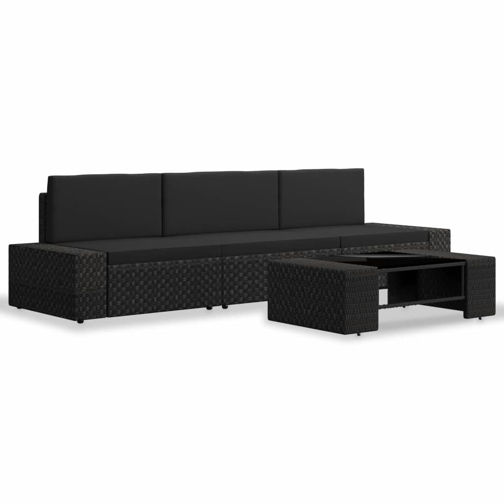 4 részes fekete polyrattan kerti ülőgarnitúra