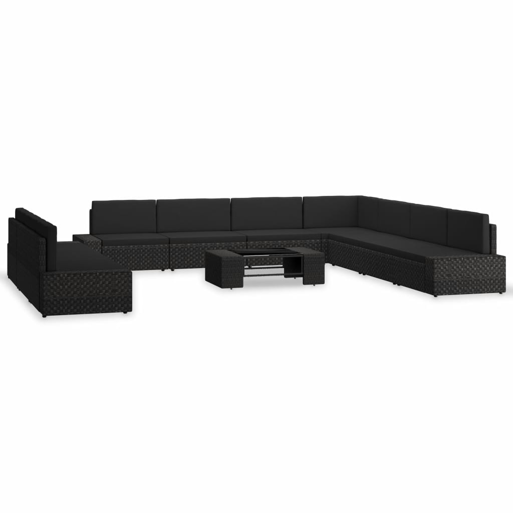 10 részes fekete polyrattan kerti ülőgarnitúra