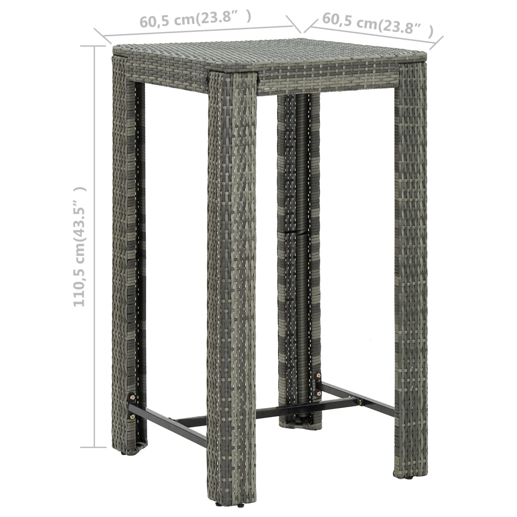 Szürke polyrattan kerti bárasztal 60,5 x 60,5 x 110,5 cm Szürke polyrattan kerti bárasztal 60,5 x 60,5 x 110,5 cm