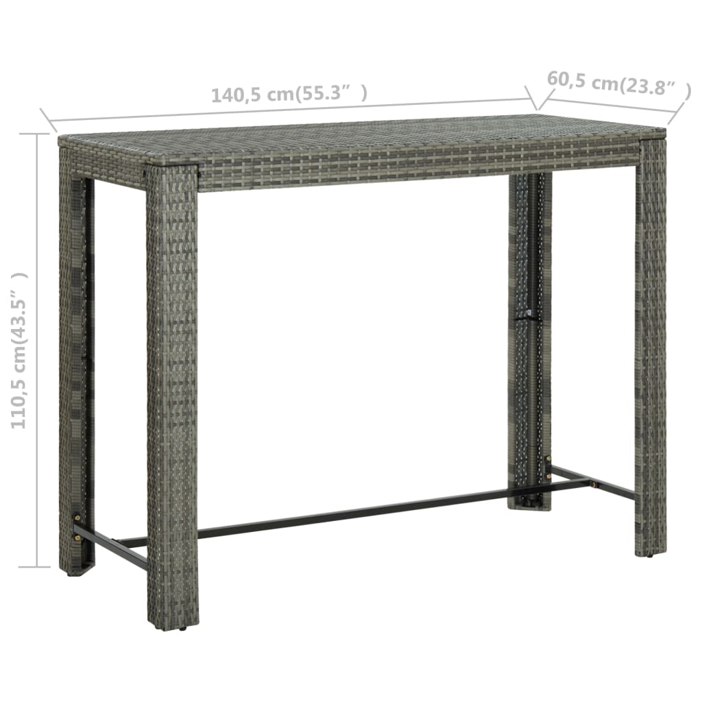 Szürke polyrattan kerti bárasztal 140,5 x 60,5 x 110,5 cm Szürke polyrattan kerti bárasztal 140,5 x 60,5 x 110,5 cm