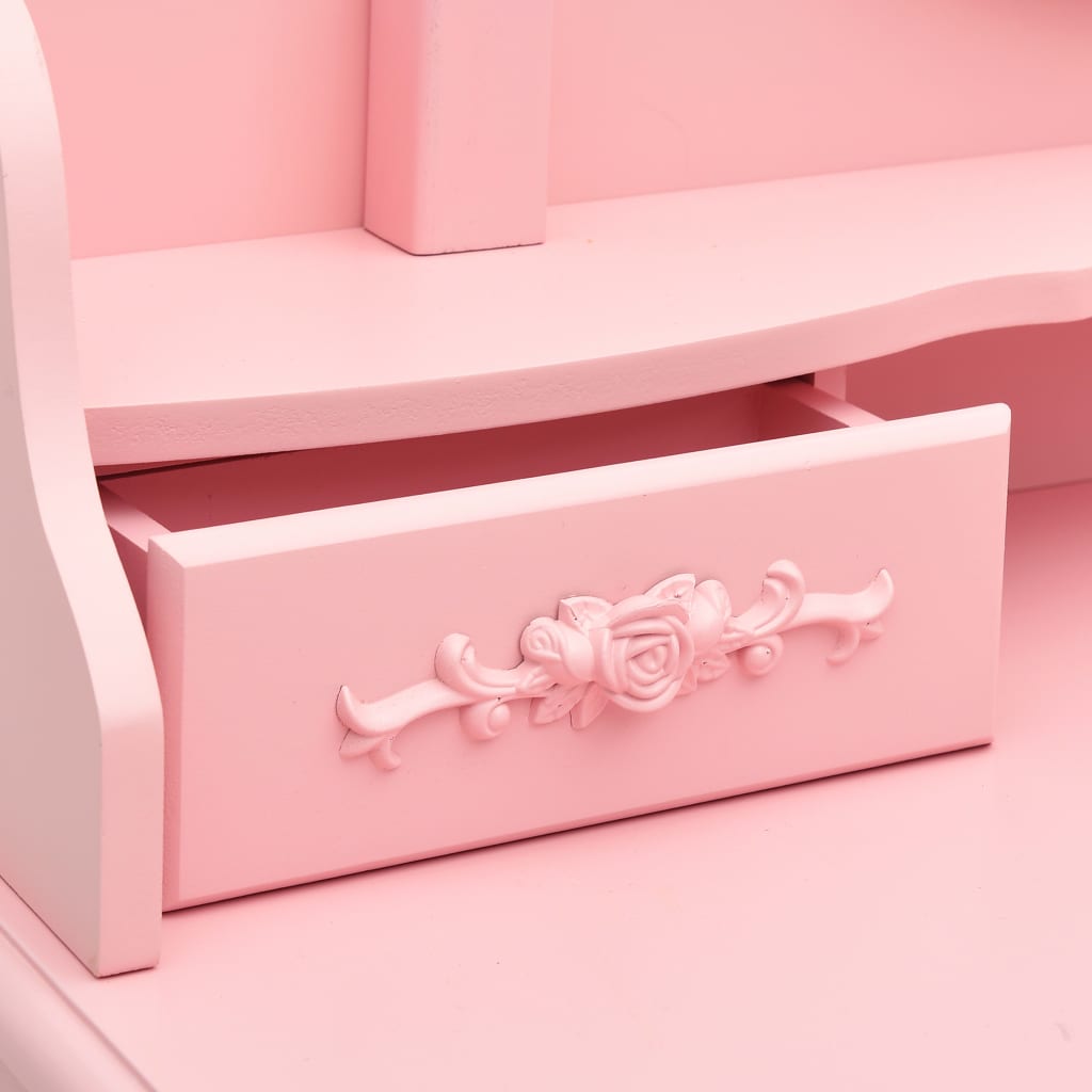 Rózsaszín császárfa fésülködőasztal-szett ülőkével 75x69x140 cm