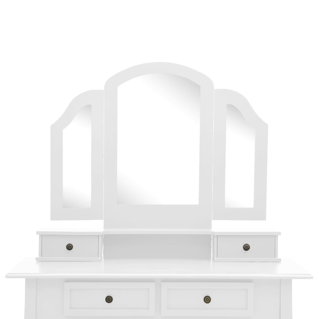 Fehér császárfa fésülködőasztal-szett ülőkével 100x40x146 cm Fehér császárfa fésülködőasztal-szett ülőkével 100x40x146 cm