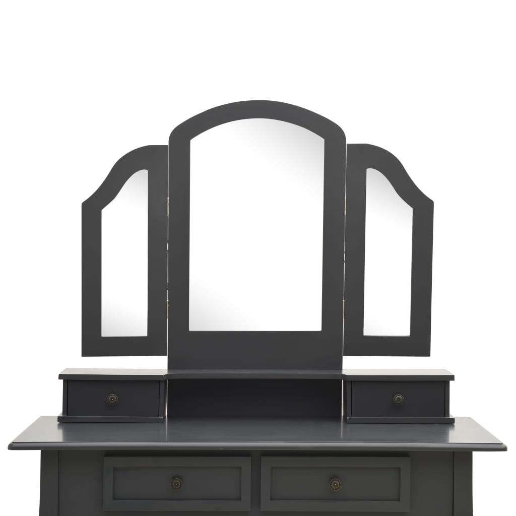 Szürke császárfa fésülködőasztal-szett ülőkével 100x40x146 cm