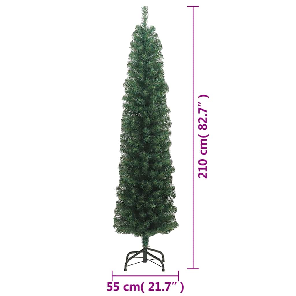 Zöld pvc vékony műkarácsonyfa állvánnyal 210 cm