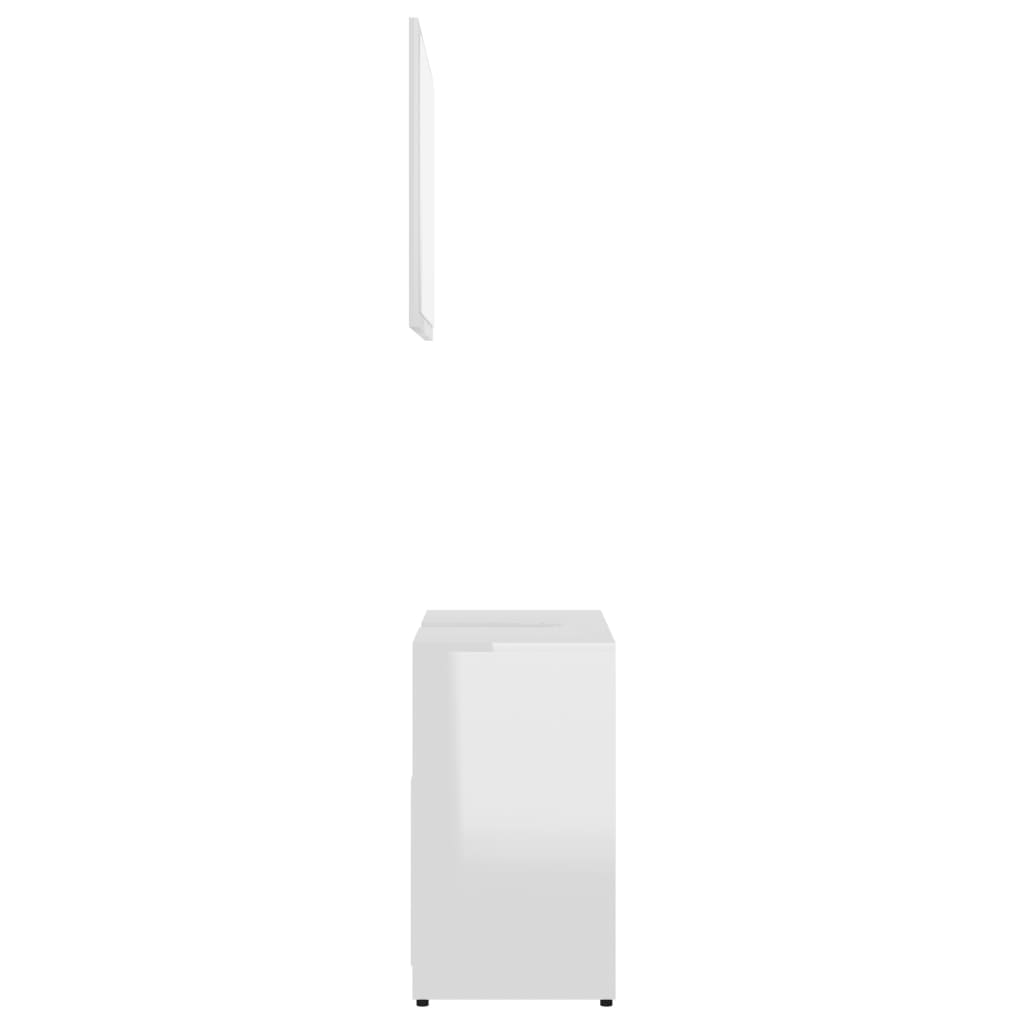 Magasfényű fehér forgácslap fürdőszobai bútorszett