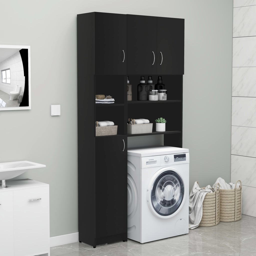 Fekete forgácslap fürdőszobaszekrény 32 x 25,5 x 190 cm Fekete forgácslap fürdőszobaszekrény 32 x 25,5 x 190 cm