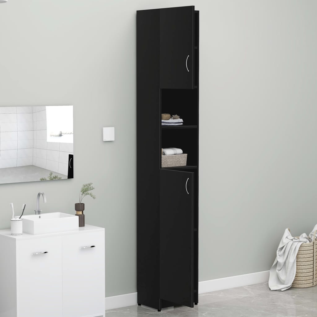 Fekete forgácslap fürdőszobaszekrény 32 x 25,5 x 190 cm Fekete forgácslap fürdőszobaszekrény 32 x 25,5 x 190 cm