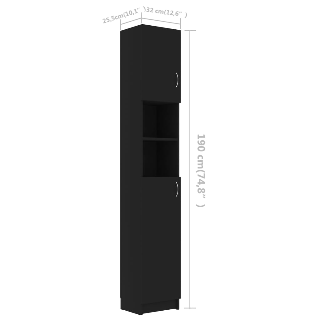 Fekete forgácslap fürdőszobaszekrény 32 x 25,5 x 190 cm Fekete forgácslap fürdőszobaszekrény 32 x 25,5 x 190 cm