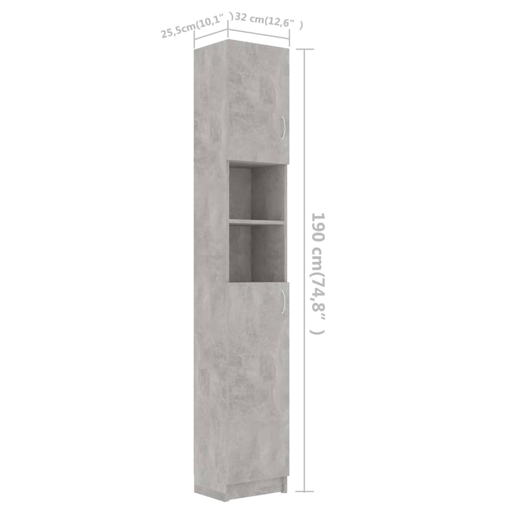Betonszürke forgácslap fürdőszobaszekrény 32 x 25,5 x 190 cm Betonszürke forgácslap fürdőszobaszekrény 32 x 25,5 x 190 cm