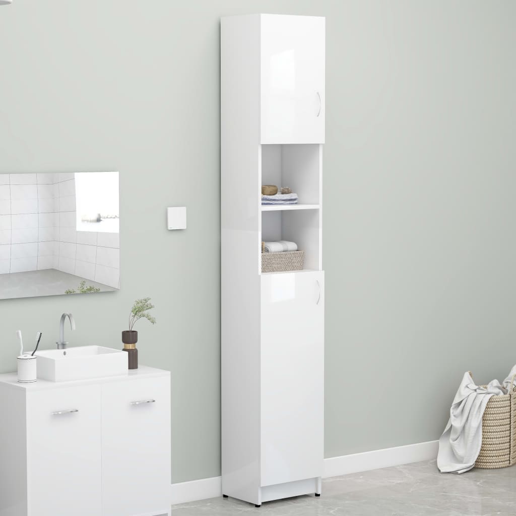 Magasfényű fehér forgácslap fürdőszobaszekrény 32x25,5x190 cm Magasfényű fehér forgácslap fürdőszobaszekrény 32x25,5x190 cm