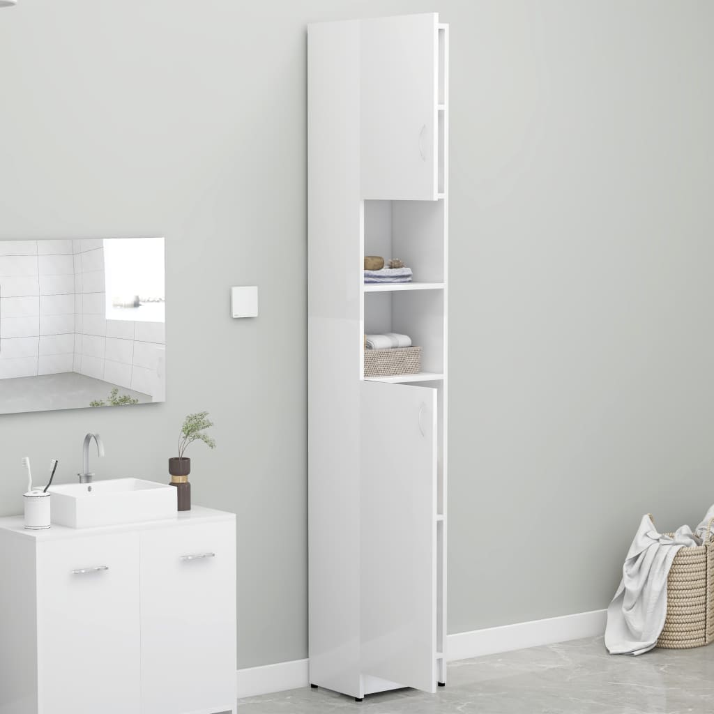 Magasfényű fehér forgácslap fürdőszobaszekrény 32x25,5x190 cm Magasfényű fehér forgácslap fürdőszobaszekrény 32x25,5x190 cm