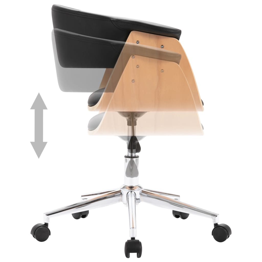 Fekete hajlított fa és műbőr forgó irodaszék