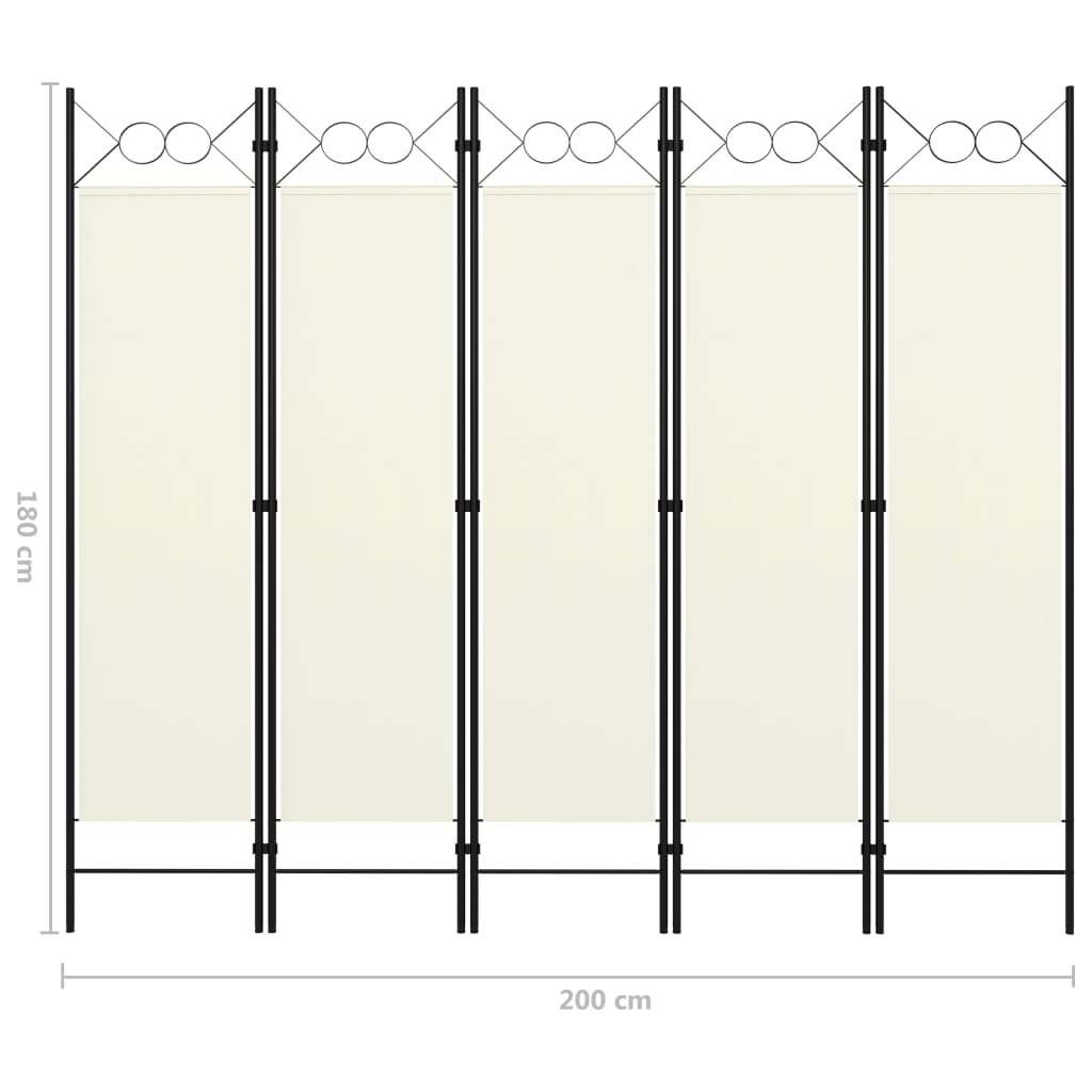 Krémfehér 5 paneles paraván 200 x 180 cm
