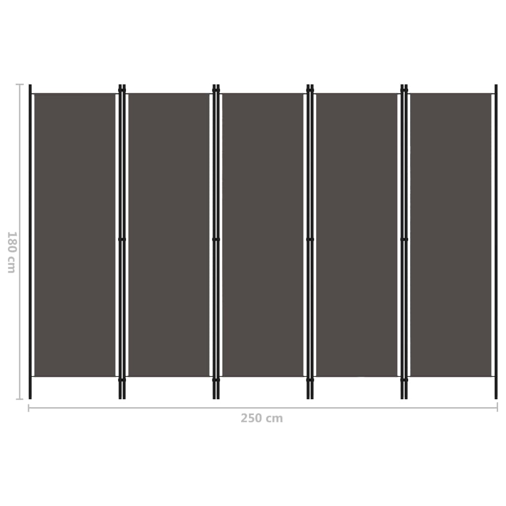 Antracitszürke 5 paneles paraván 250 x 180 cm