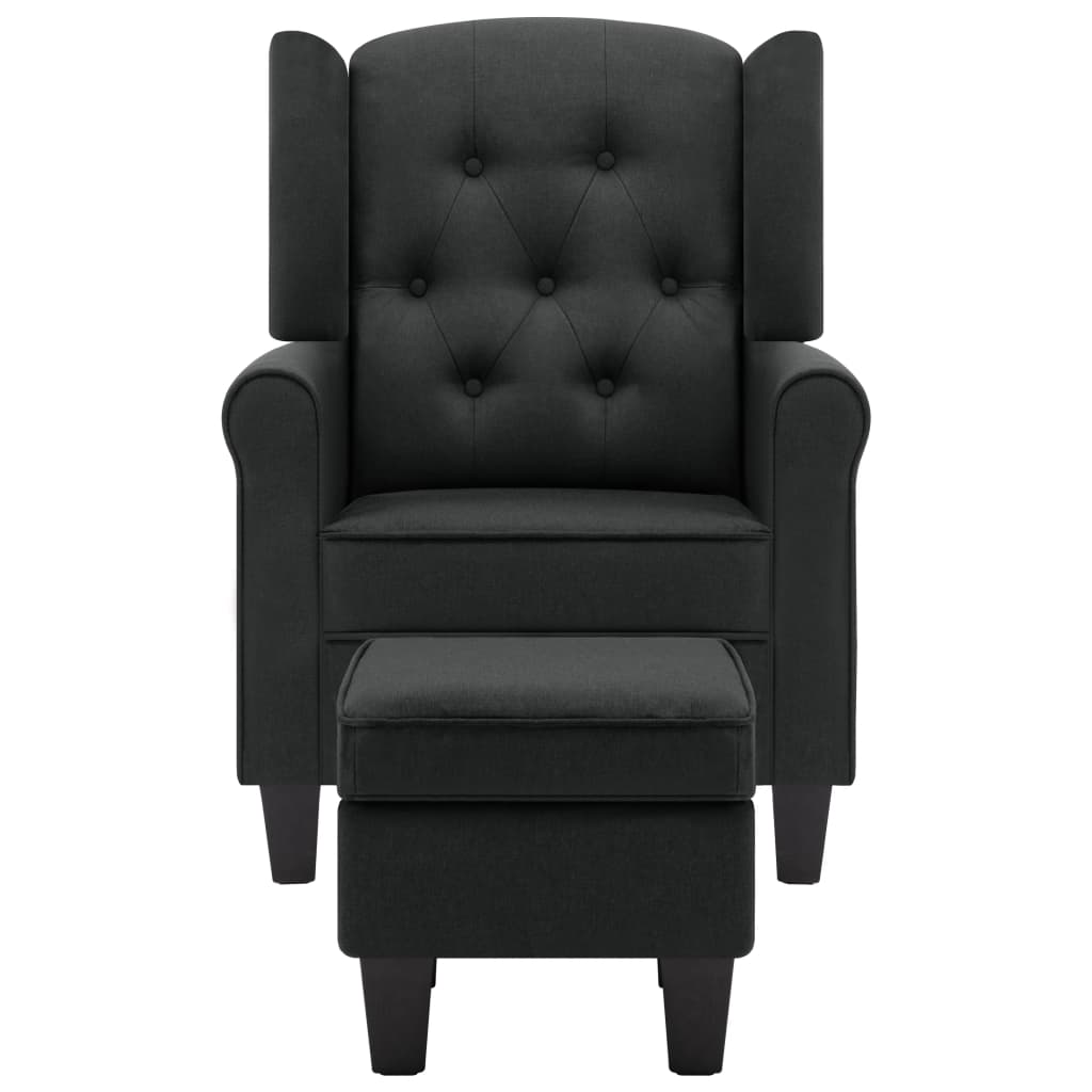 Sötétszürke szövet fotel lábzsámollyal