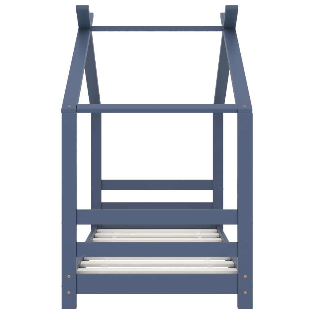 Szürke tömör fenyőfa gyerekágy-keret 70 x 140 cm