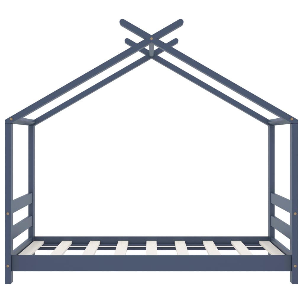 Szürke tömör fenyőfa gyerekágy-keret 70 x 140 cm