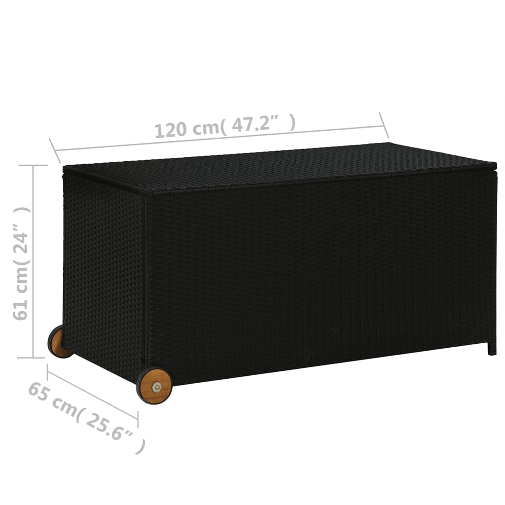 Fekete polyrattan kerti tárolóláda 120 x 65 x 61 cm