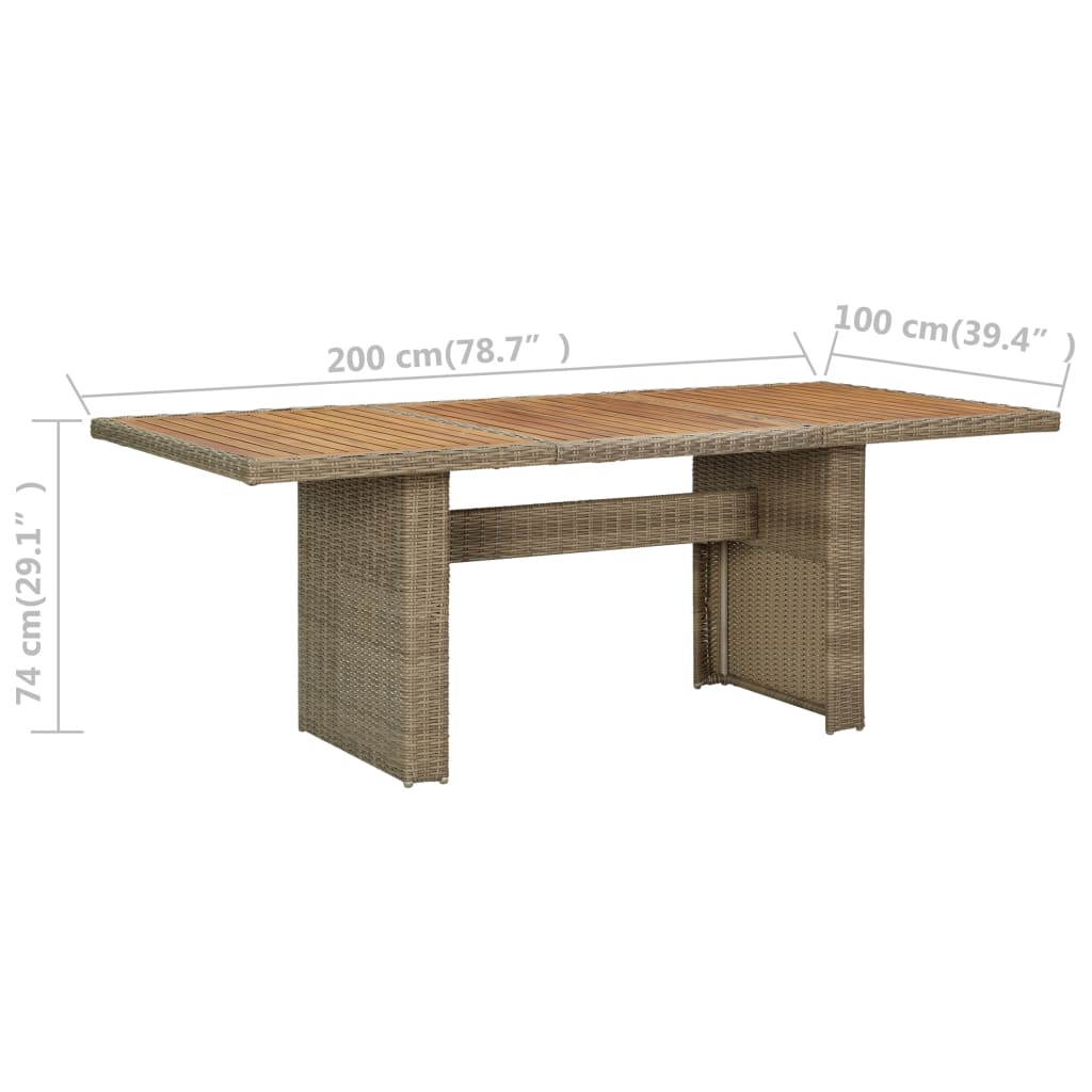 Barna polyrattan kerti étkezőasztal 200 x 100 x 74 cm