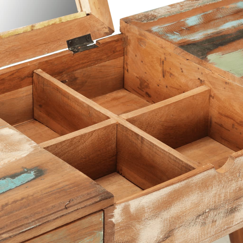 Tömör újrahasznosított fa öltözőasztal tükörrel 112x45x76 cm