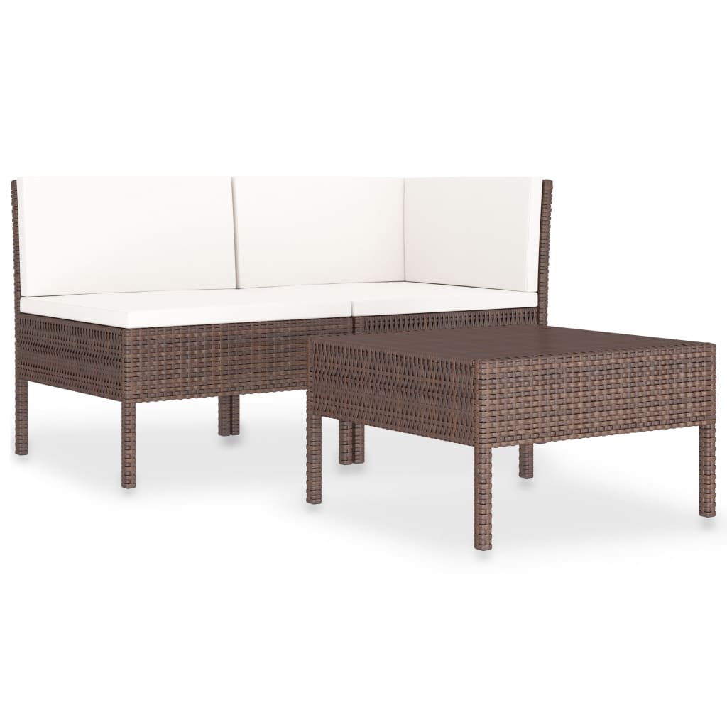 3 részes barna polyrattan kerti ülőgarnitúra párnákkal