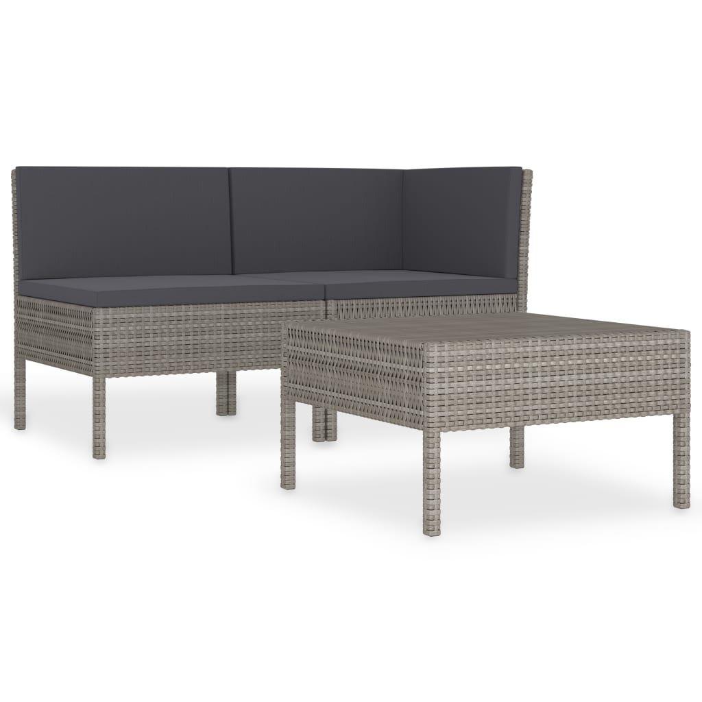 3 részes szürke polyrattan kerti ülőgarnitúra párnákkal