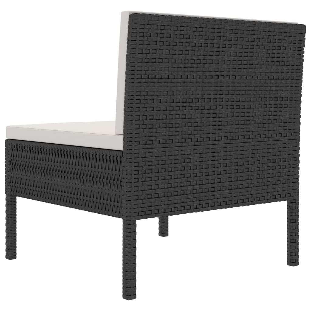 3 db fekete polyrattan kerti szék párnákkal
