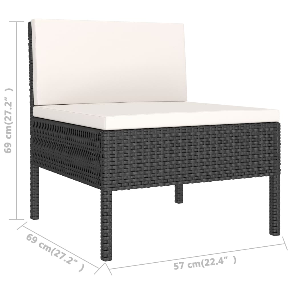 3 db fekete polyrattan kerti szék párnákkal
