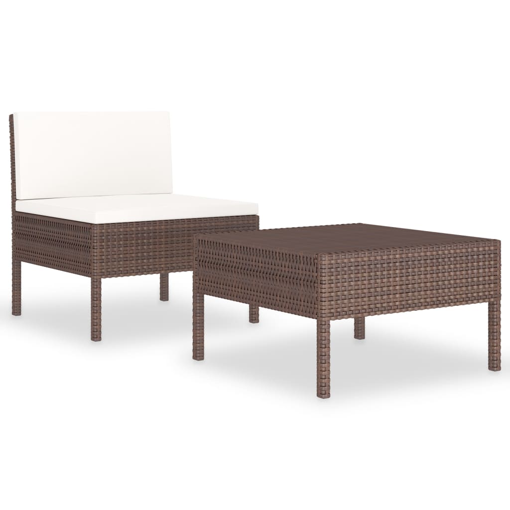 2-részes barna polyrattan kerti bútorszett párnákkal