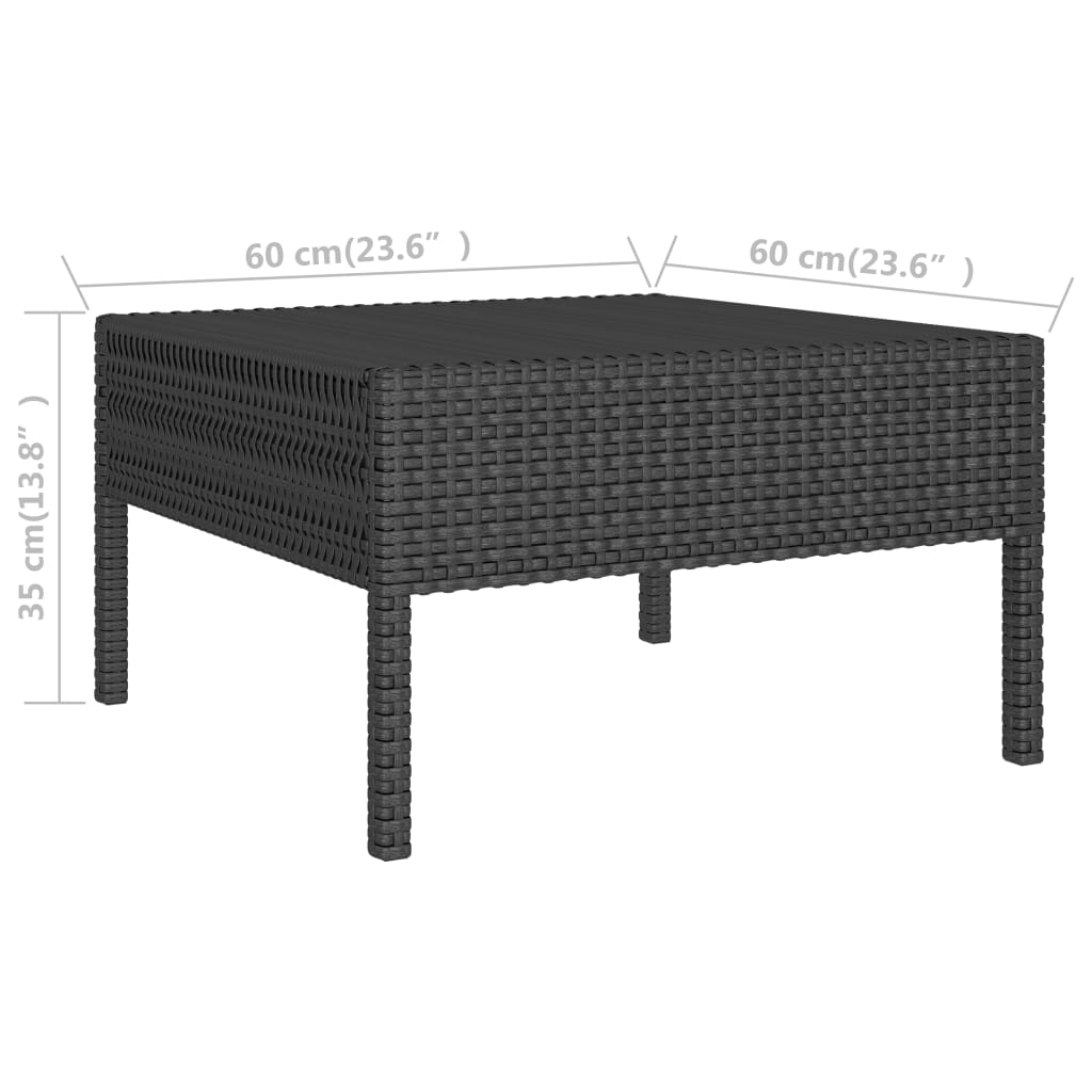 2-részes fekete polyrattan kerti bútorszett párnákkal