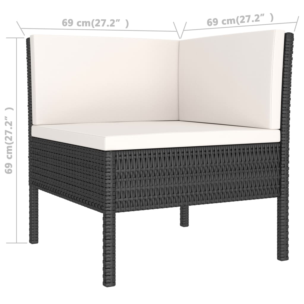 3 részes fekete polyrattan kerti bútorszett párnákkal
