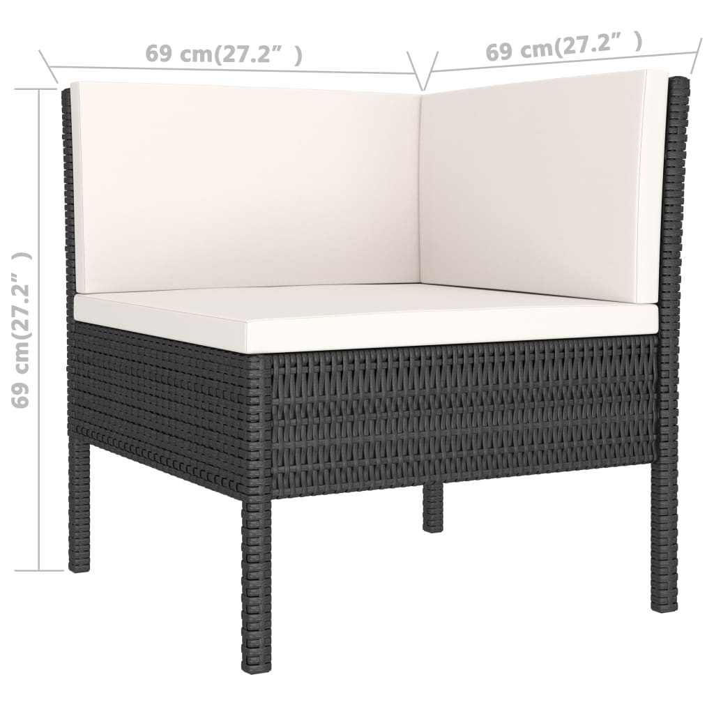 2 részes fekete polyrattan kerti bútorszett párnákkal