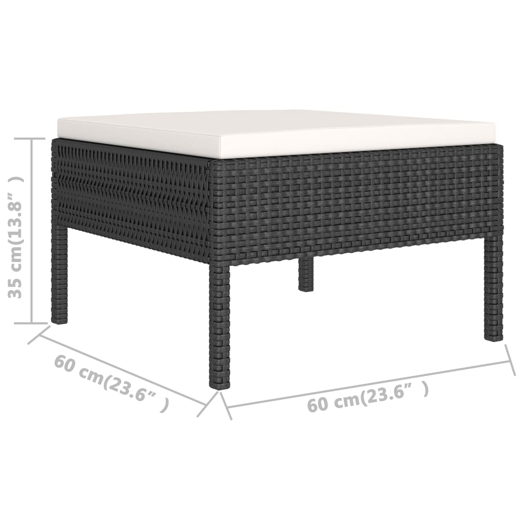2 részes fekete polyrattan kerti bútorszett párnákkal