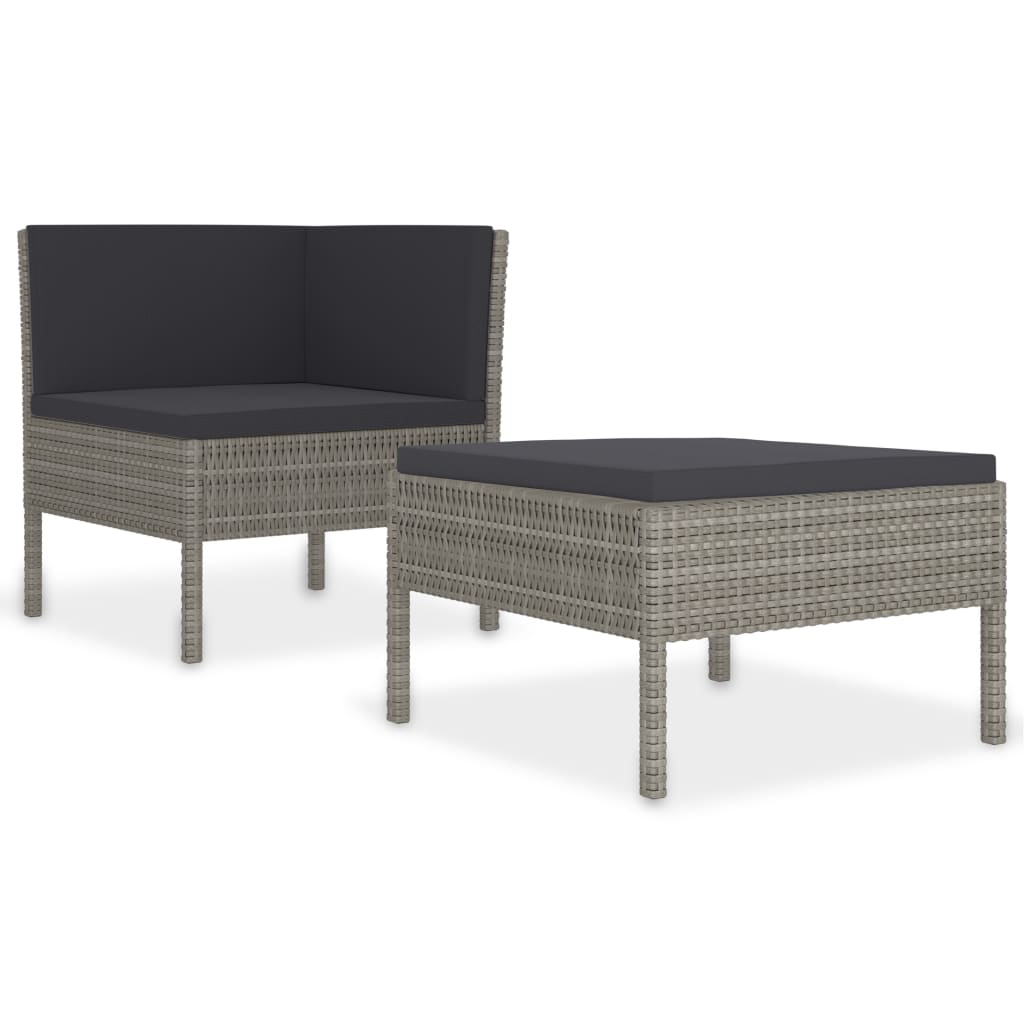 2 részes szürke polyrattan kerti bútorszett párnákkal