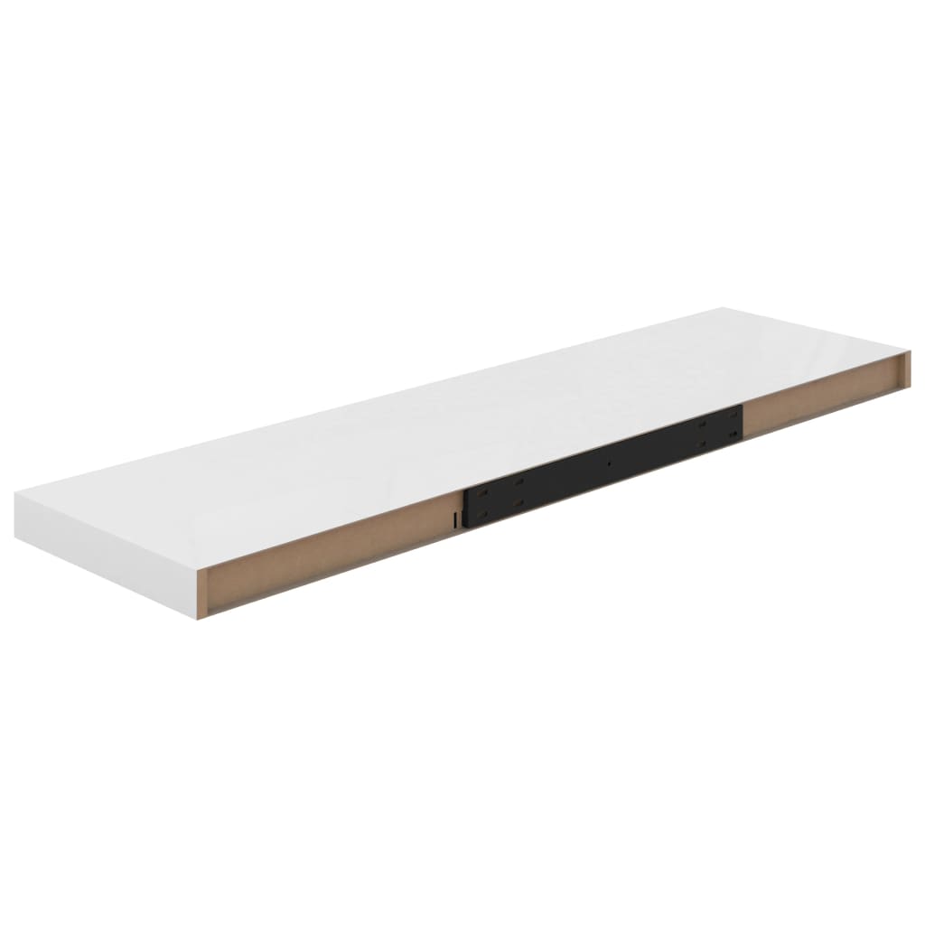 2 db magasfényű fehér mdf fali polc 90 x 23,5 x 3,8 cm