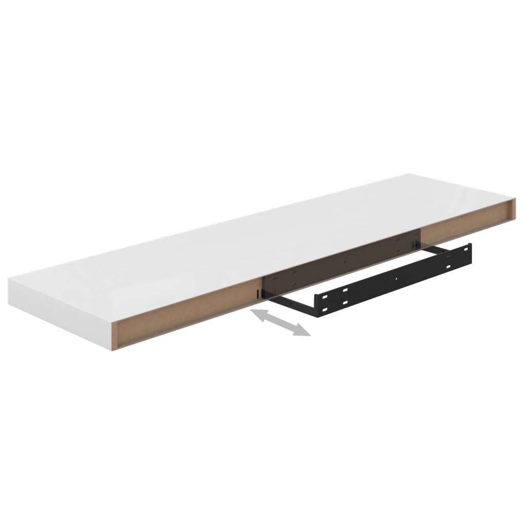 2 db magasfényű fehér mdf fali polc 90 x 23,5 x 3,8 cm