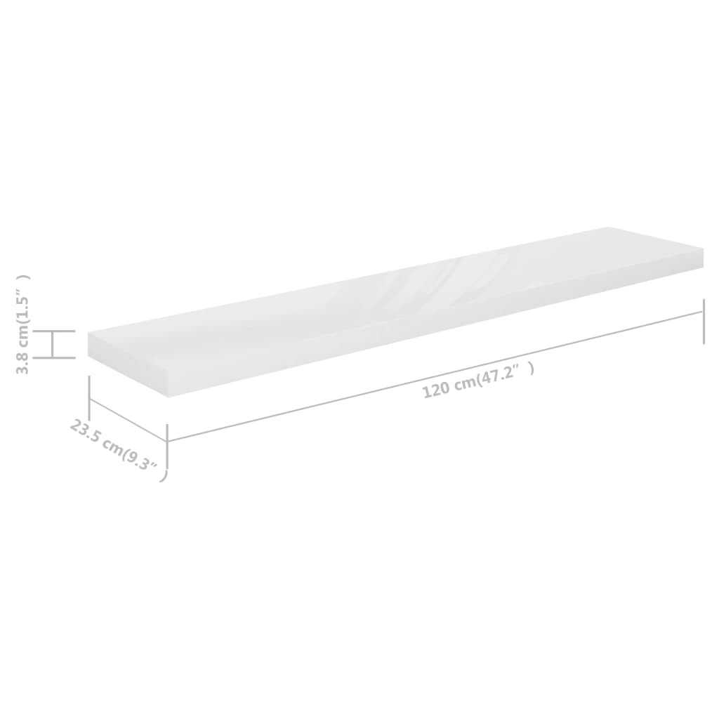 2 db magasfényű fehér mdf fali polc 120 x 23,5 x 3,8 cm 2 db magasfényű fehér mdf fali polc 120 x 23,5 x 3,8 cm