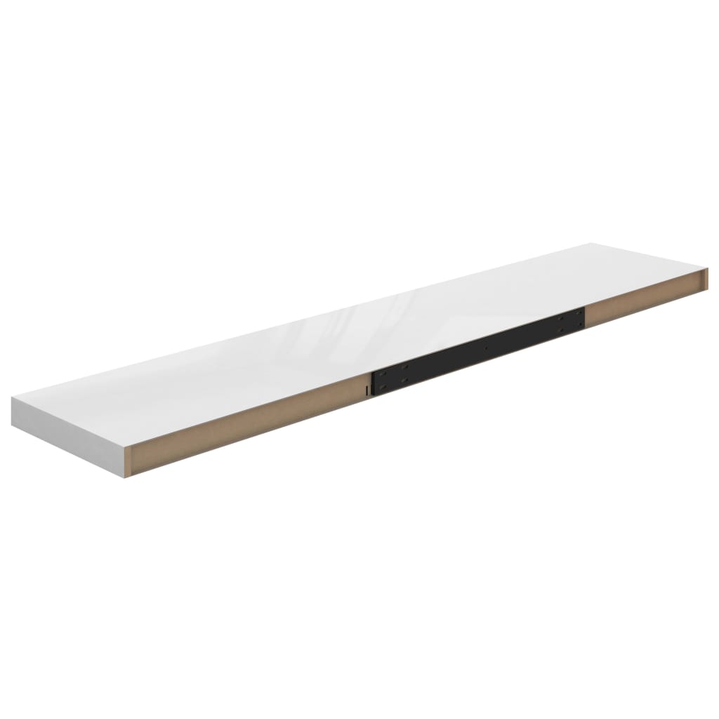 4 db magasfényű fehér mdf fali polc 120 x 23,5 x 3,8 cm